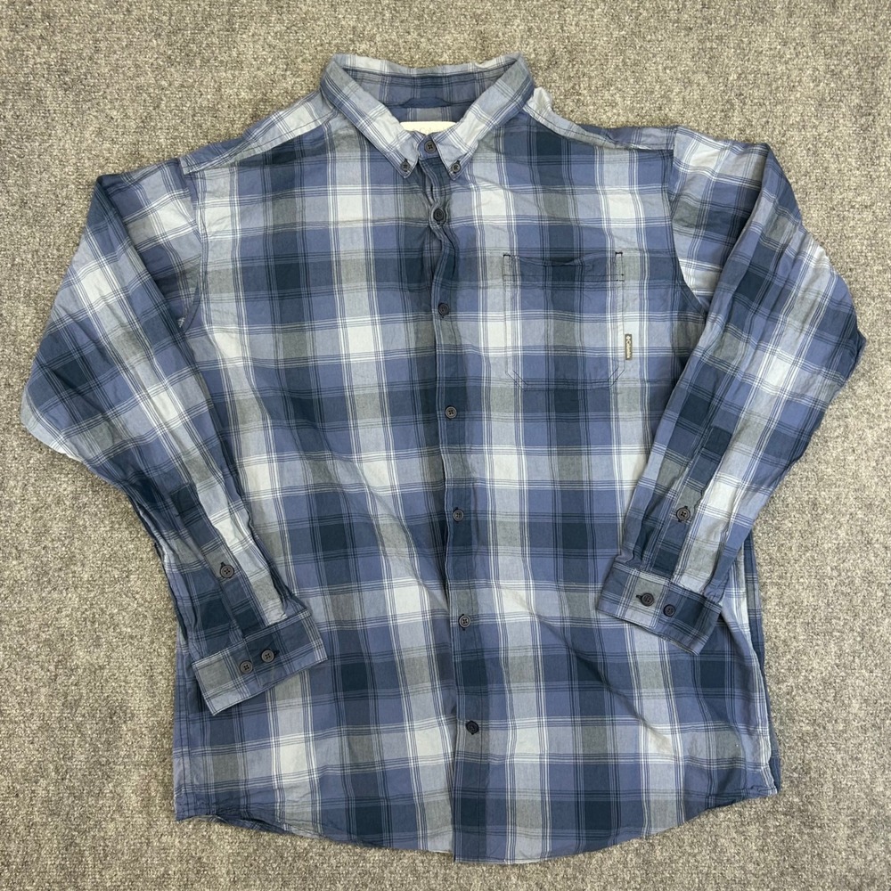 Columbia Mens XXL Blue Grey Plaid Long Sleeve Button Down Shirt Outdoor Casual